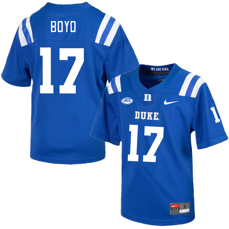 Men #17 Quran Boyd Duke Blue Devils College Football Jerseys Stitched Sale-Royal